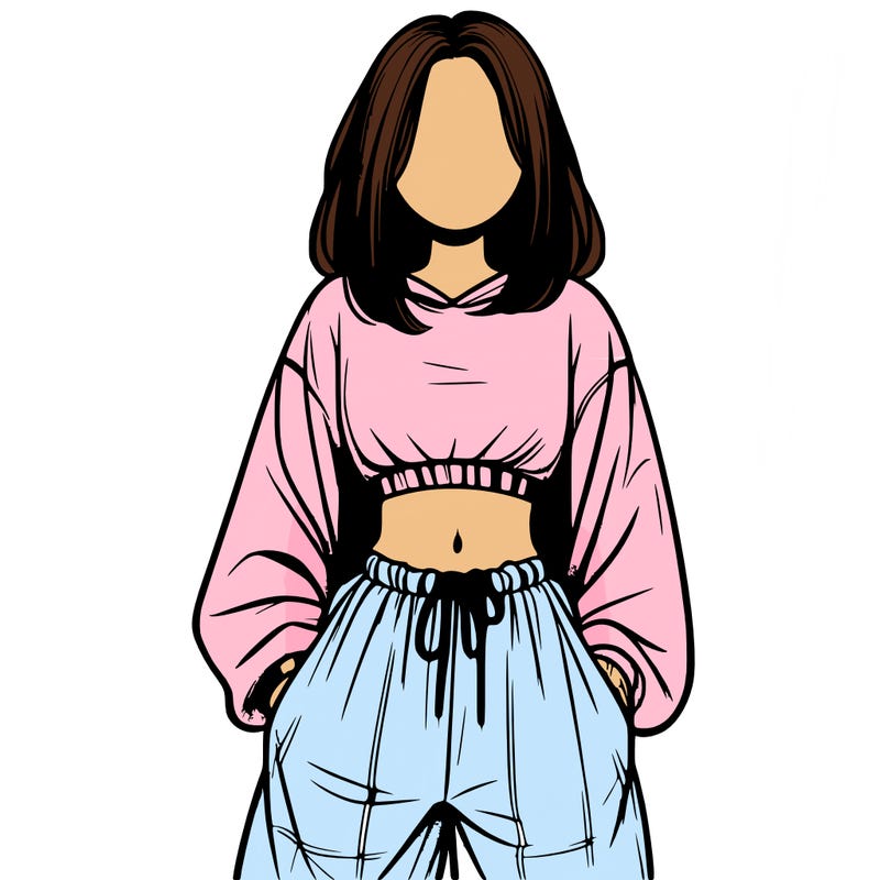 realistic girl faceless with baggy pants and a crop top