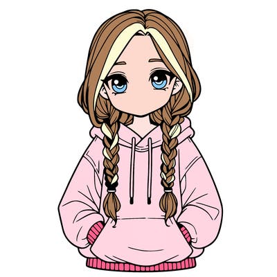 a realistic girl with a oversized hoodie and she has braids