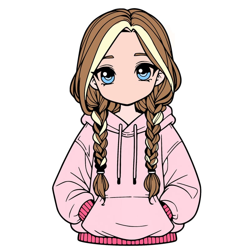 a realistic girl with a oversized hoodie and she has braids