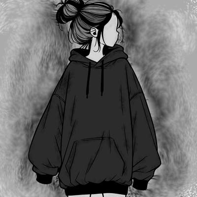 realistic girl with a oversized sweatshirt on and a bun