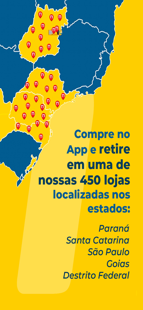 Farmácias Nissei - Mapa do Brasil destacando mais de 450 farmácias Nissei para retirada na loja em vários estados