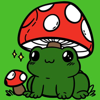 a cute frog with a mushroom hat