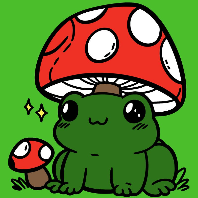 a cute frog with a mushroom hat