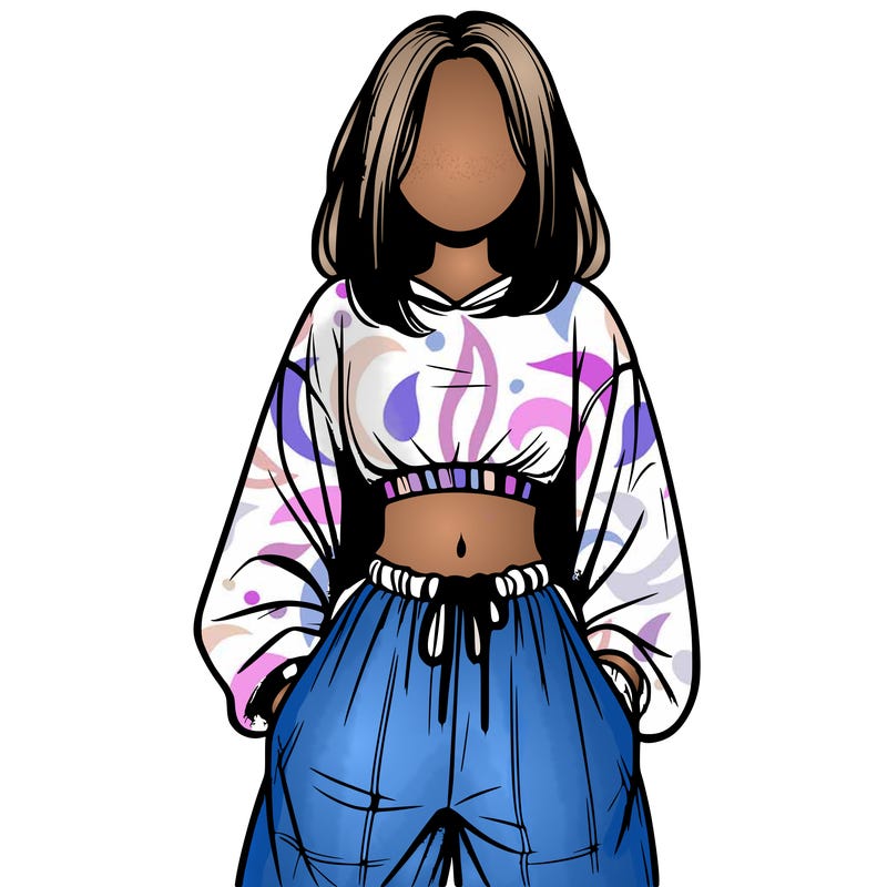 realistic girl faceless with baggy pants and a crop top