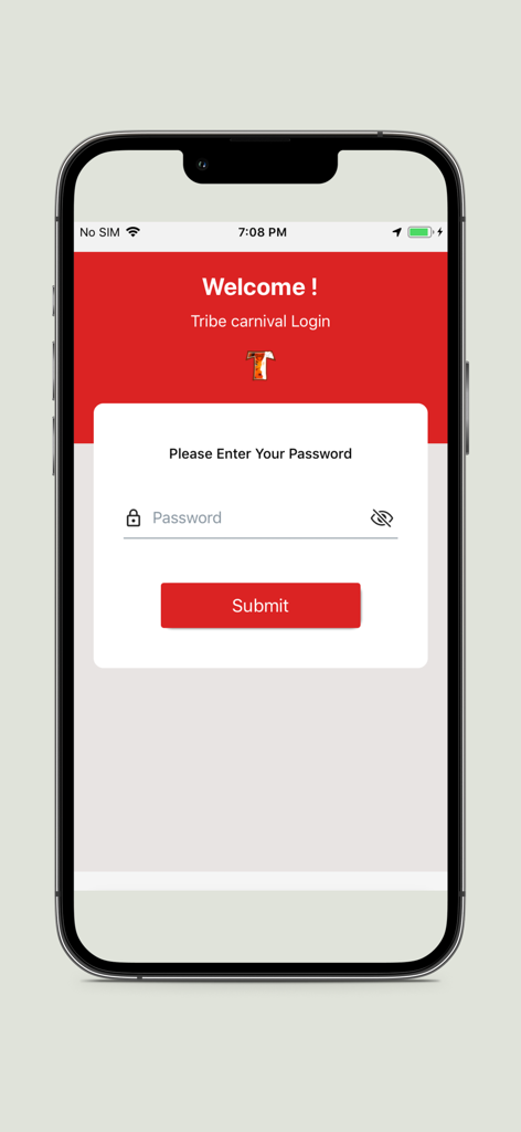 Masquerader Xperience - Pantalla de inicio de sesión de la aplicación Masquerader Xperience para miembros de la comparsa Tribe