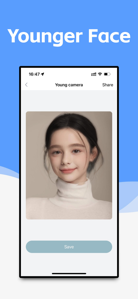 Face Editor - Cartoon Yourself - A youthful face transformation using the Young camera feature in the Face Editor app