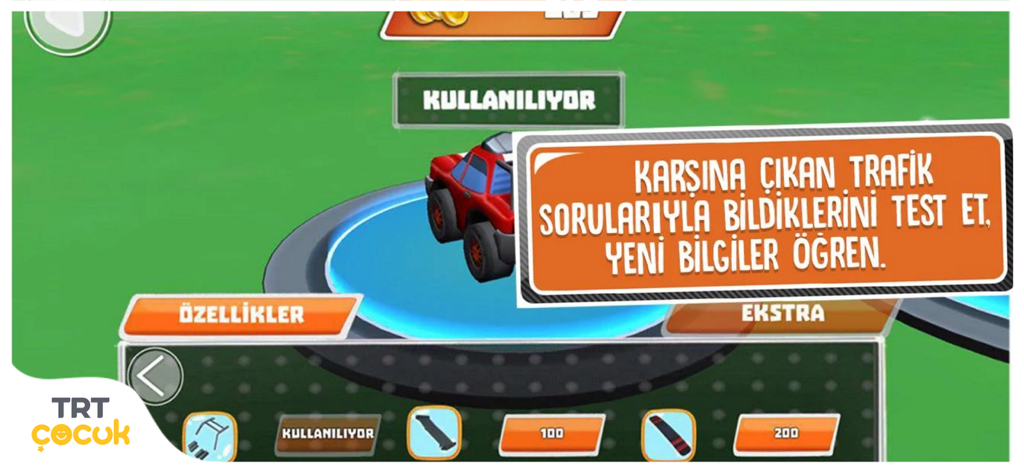 TRT Yarışçı - Coche de dibujos animados rojo en el menú de personalización del garaje del juego de carreras educativo TRT Yarisci