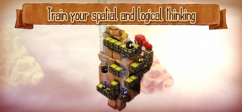 3D puzzle level in About Love and Hate 2 with characters and logic thinking banner