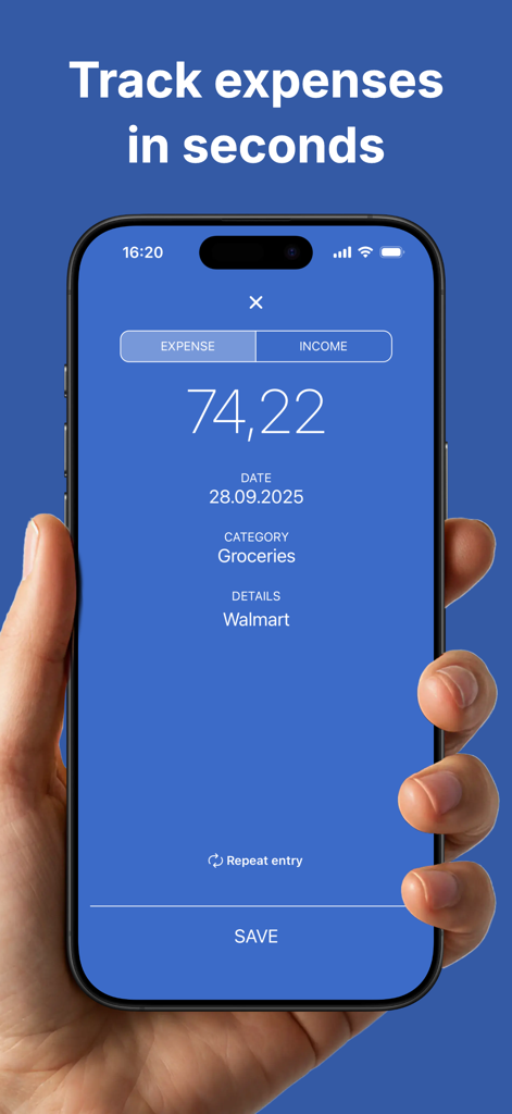 Expense + Spending Tracker - A minimalist mobile app interface for manually tracking an expense entry