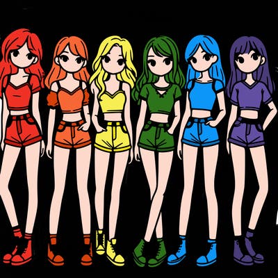a group of girls wearing crop tops and shorts