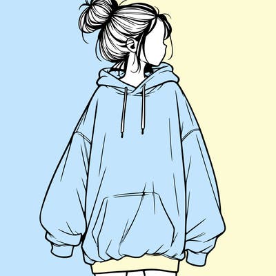 realistic girl with a oversized sweatshirt on and a bun