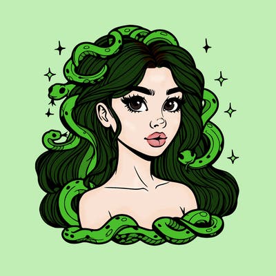 realistic girl with snakes as hair
