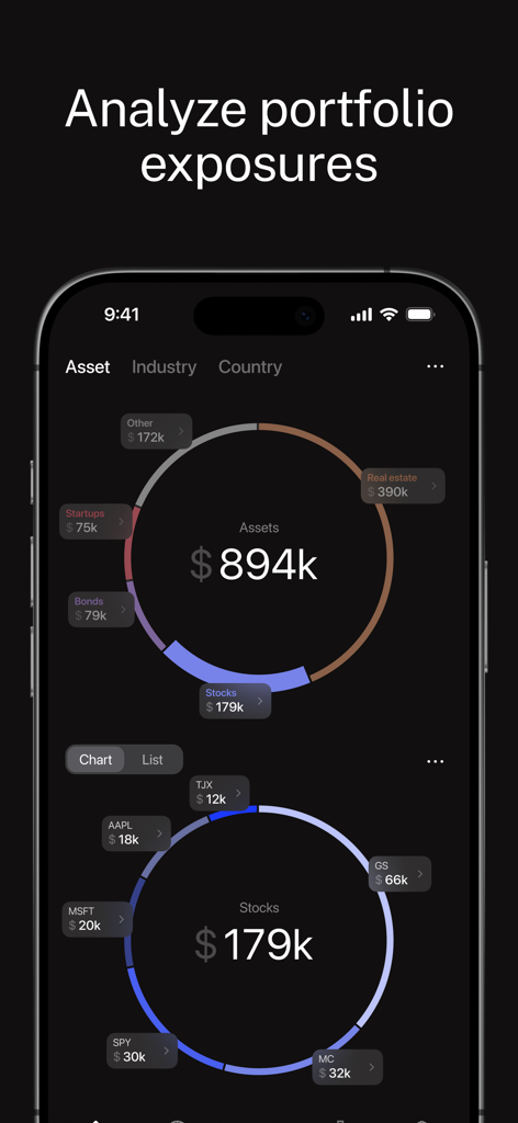 8FIGURES AI Investment Advisor - 8FIGURES app interface displaying portfolio exposure and asset allocation charts