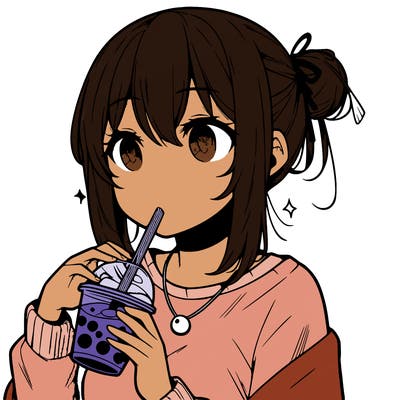 manga character drinking boba