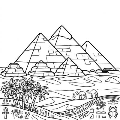 Embark on a relaxing journey to the land of pharaohs with this captivating Egyptian Pyramids coloring page. Designed with large, clear outlines, it offers an accessible and engaging artistic experience perfect for seniors.