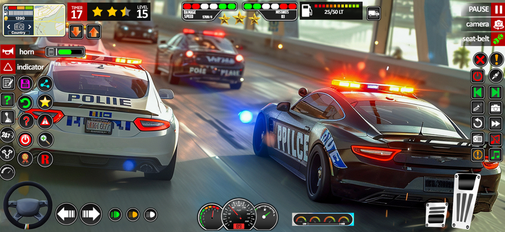 US Police Cop Car Chase Game - Simulación realista de persecución de coches de policía en 3D con persecuciones a alta velocidad y sirenas parpadeantes.