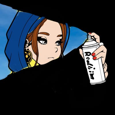 a realistic girl, spray painting