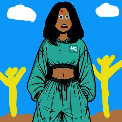 realistic girl faceless with baggy pants and a crop top