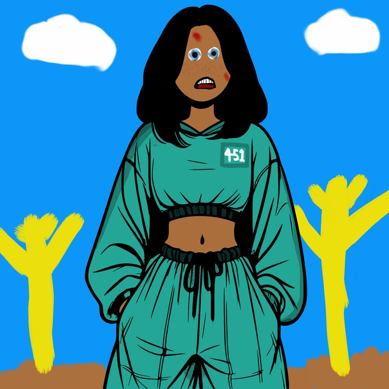 realistic girl faceless with baggy pants and a crop top