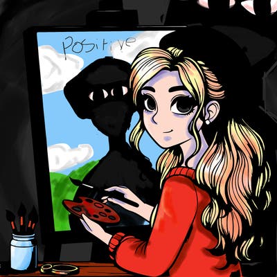 realistic girl artist painting a blank canvas