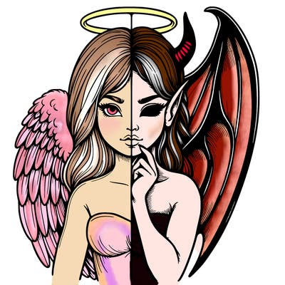 realistic angel half demon