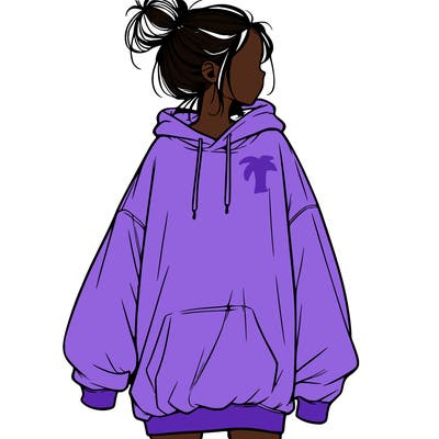 realistic girl with a oversized sweatshirt on and a bun