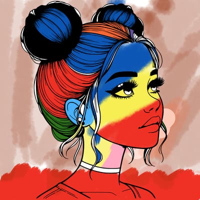 realistic girl with buns on the top of her head