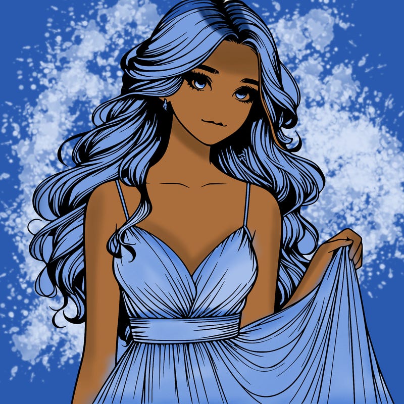 realistic girl in flowy silky prom dress