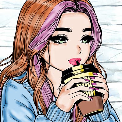 realistic girl drinking coffee