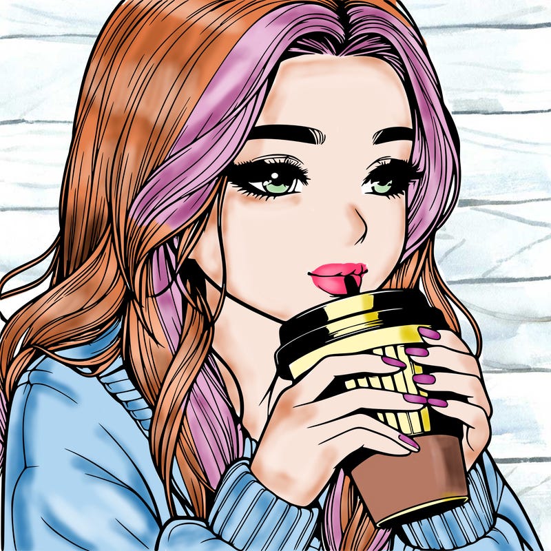 realistic girl drinking coffee