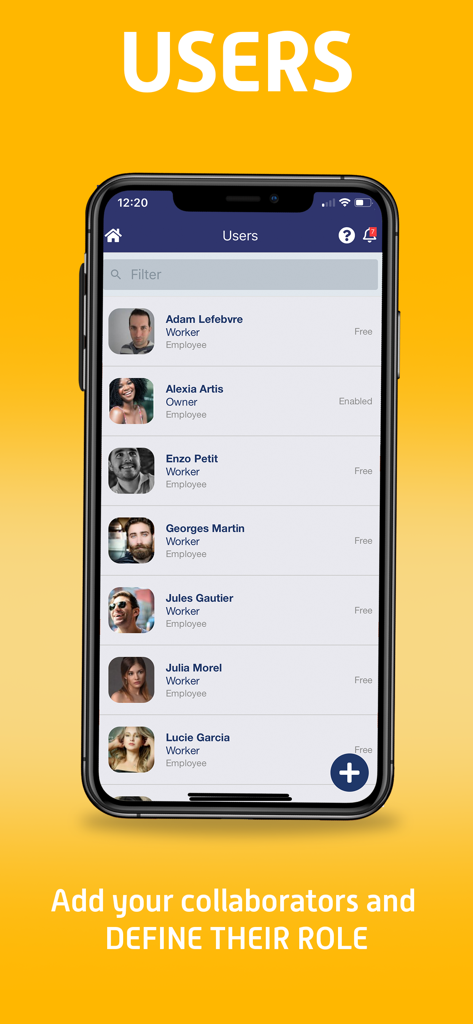 Alobees - A list of construction team members and their roles in the Alobees mobile app