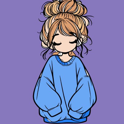 girl with baggy sweatshirt and messy bun