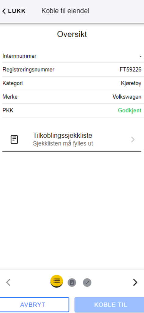 Linx - Linx app interface showing vehicle registration details and a connection checklist for operators