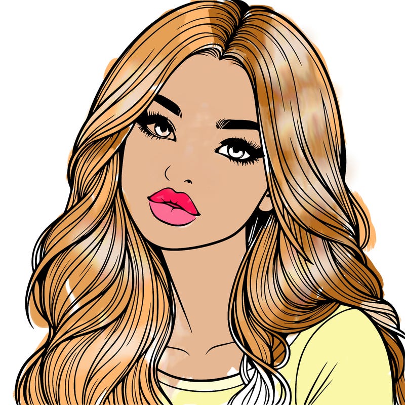 realistic girl with hair on her hair and lips