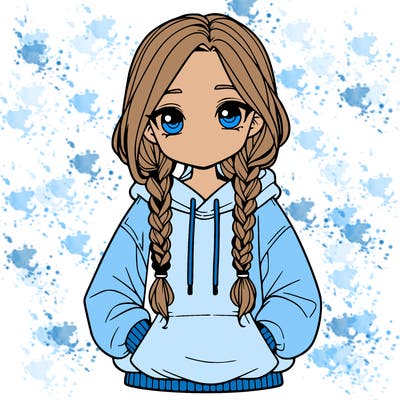 a realistic girl with a oversized hoodie and she has braids