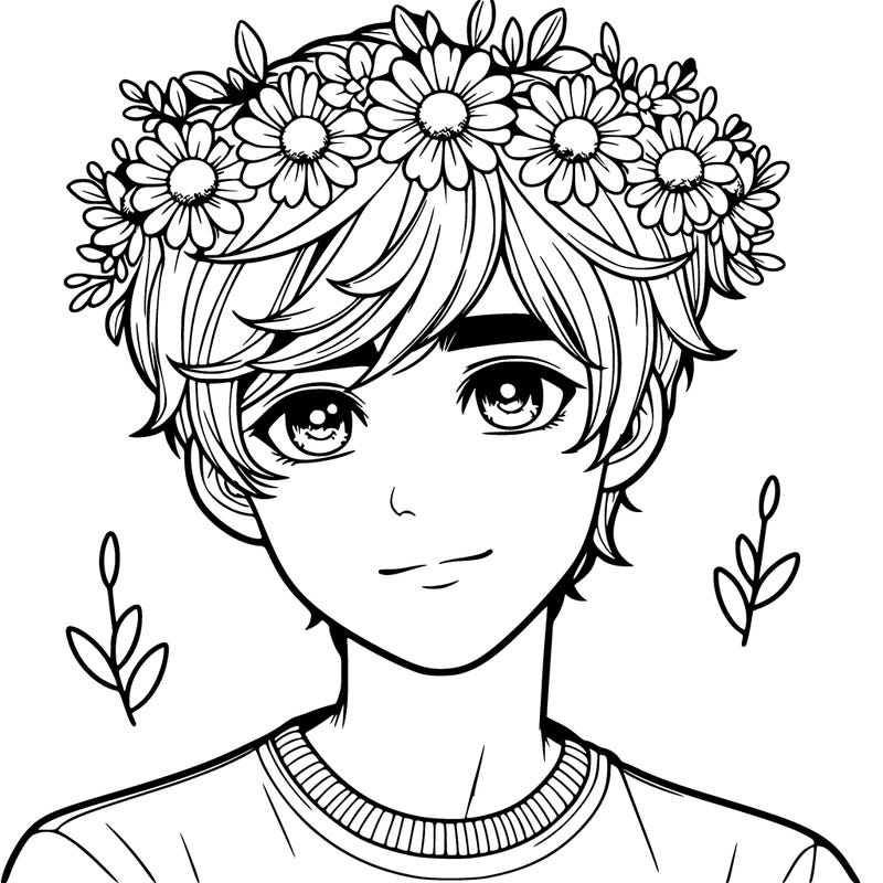 realistic boy with flower crown