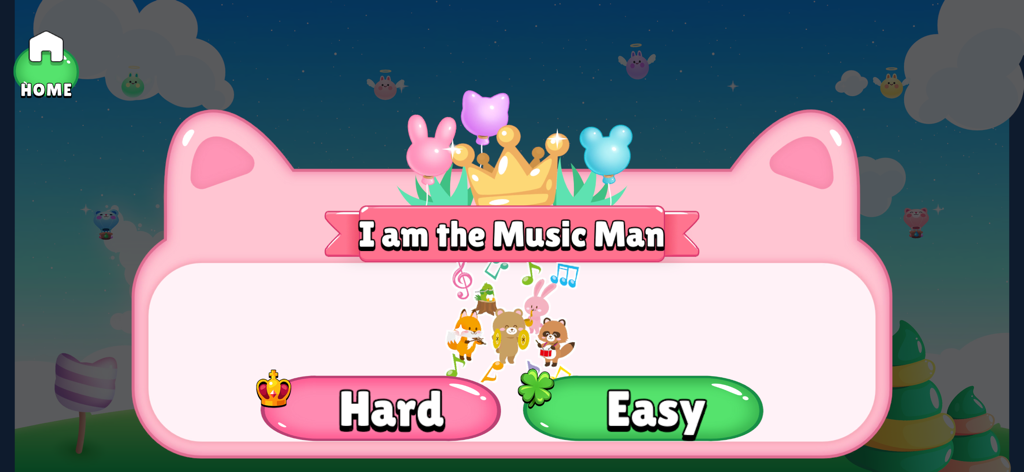 PianoTouch app interface showing difficulty selection for the song I am the Music Man