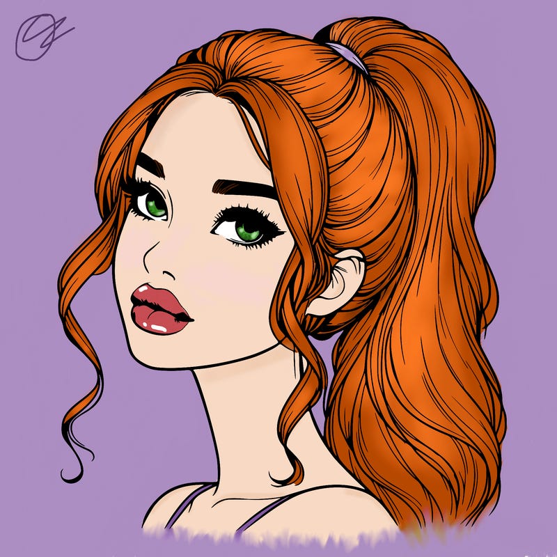 realistic girl with a ponytail on her hair and lips