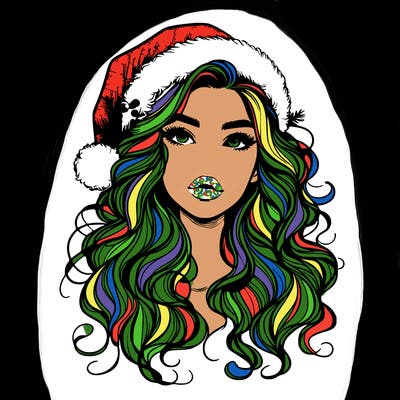 realistic christmas girl with wavy hair and lips