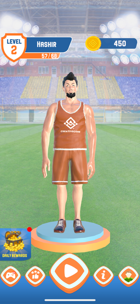 Javelin Clash: Spear Master - Main menu of Javelin Clash showing an athlete character in a stadium with level and coin indicators