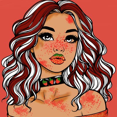 realistic girl with wavy hair and lips