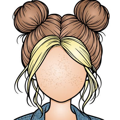 realistic girl with buns on the top of her hair