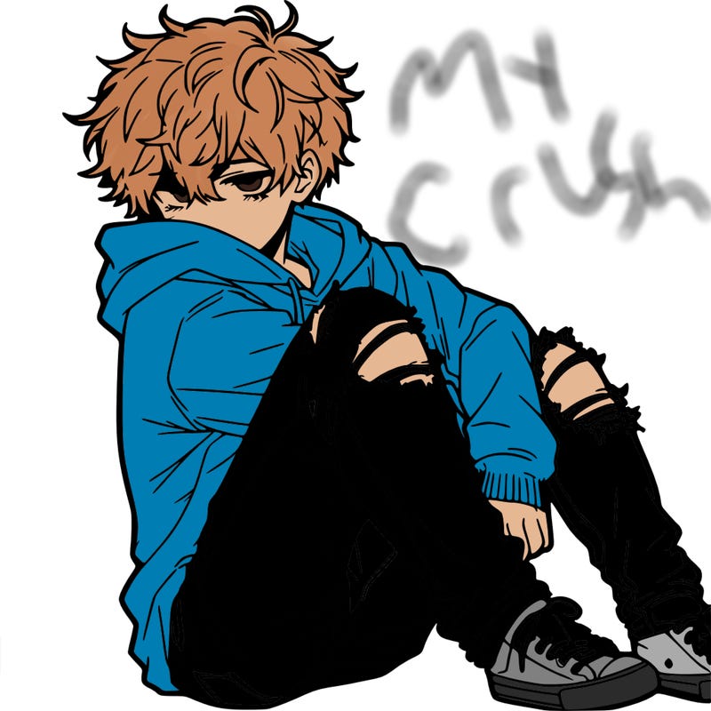 a male hoddie ripped jeans messy hair anime