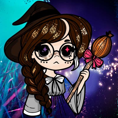 a witch with a braid and two glasses