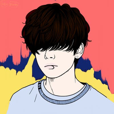 realistic korean boy with hair covering eyes