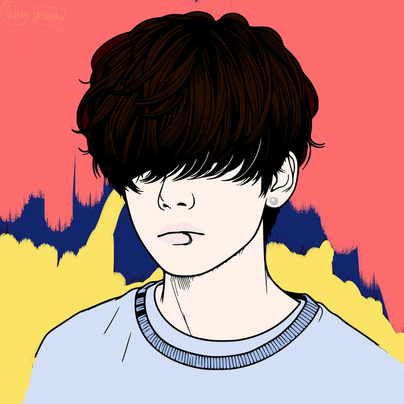 realistic korean boy with hair covering eyes