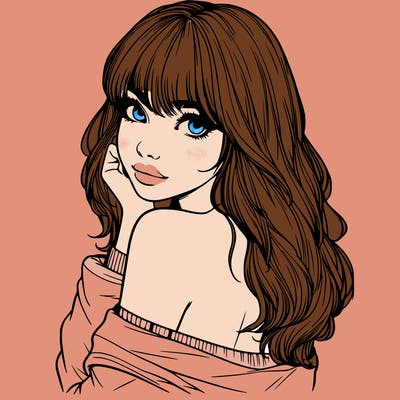 realistic girl with bangs looking over her shoulder