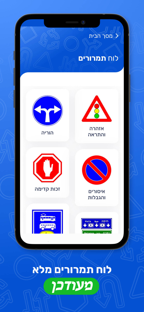 לימוד תאוריה נוהג 2025 - Categorie di segnali stradali in ebraico nell'app di studio della teoria della guida israeliana