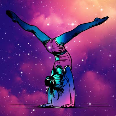 realistic gymnastic hand stand girl in four splits