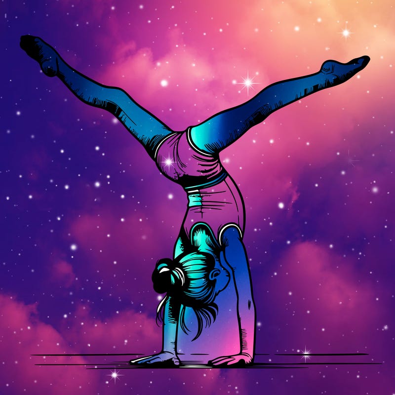 realistic gymnastic hand stand girl in four splits